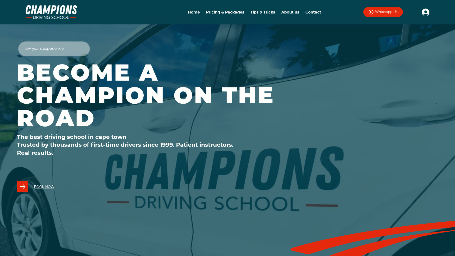 Homepage of the Champions Driving School website built by Launchpad Digital